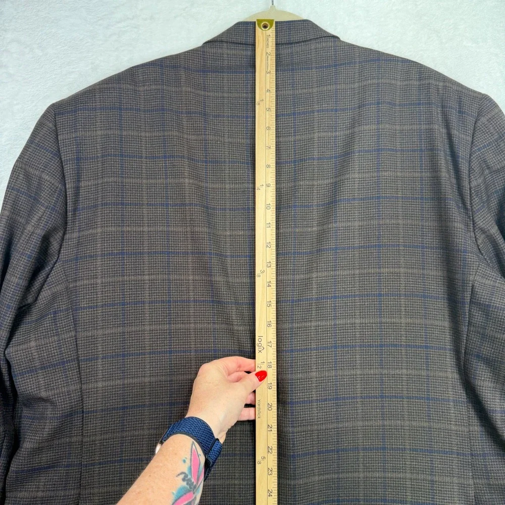 Jos. A Bank 54R Sport Coat Brown Blue Windowpane Houndstooth Wool Blend Business